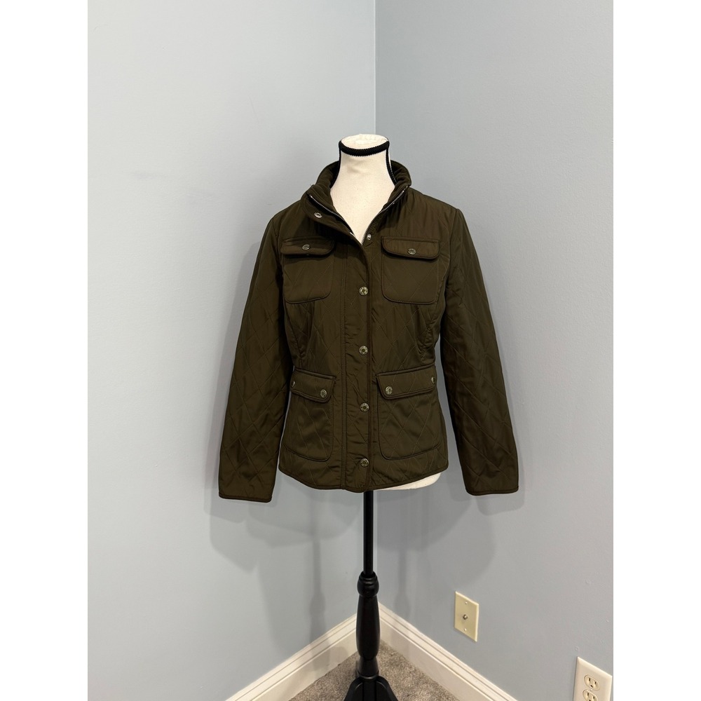 Talbots Petites Olive Green Quilted Field Jacket Fleece Lined Size P Small